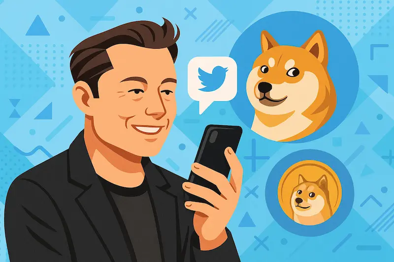 Elon Musk tweeting Dogecoin